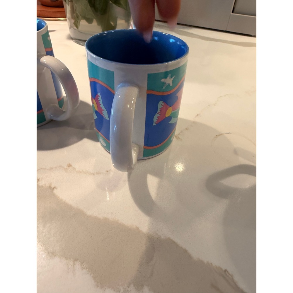 Vintage K.I.C. Tropical Fish Coffee Mugs Set of 4 Blue Ceramic Nautical Ocean - Picture 5 of 8